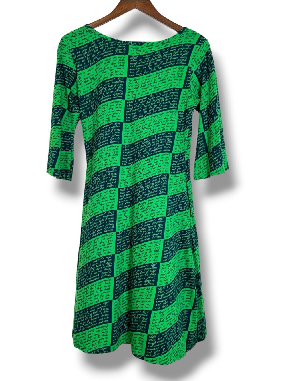 Svaha Shakespeare Sonnet 18 Script Green Organic Cotton Shirt Shift Dress MED - Picture 2 of 7